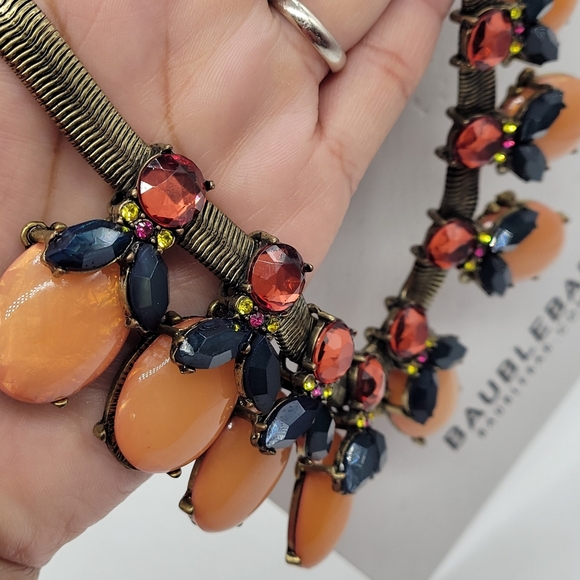 BaubleBar Opaque Amber Navy & Pink Glass Scarab Style Statement Necklace 16”+3” - Picture 11 of 12